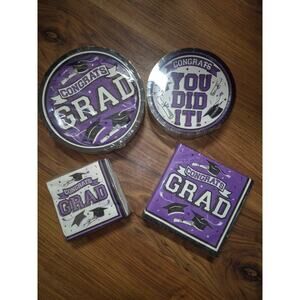 Gatherfun Graduation Party Supplies Dinnerware Set Purple Disposable Plate s32